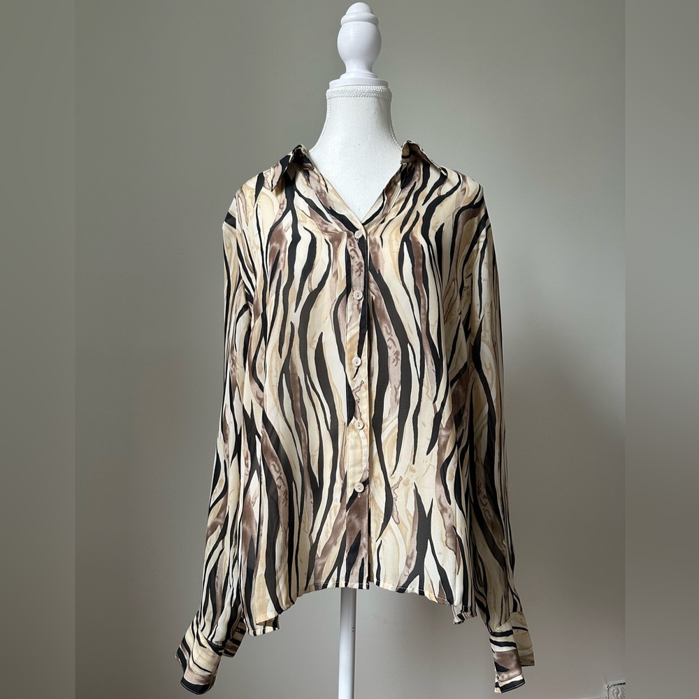 PULI Y2K Animal Print Feminine Boho Careerwear Button Down Size 16